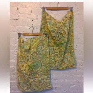 Pottery Barn standard pillow shams green blue paisley two